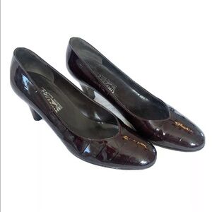 Salvatore Ferragamo Brown Patent Croc Heels